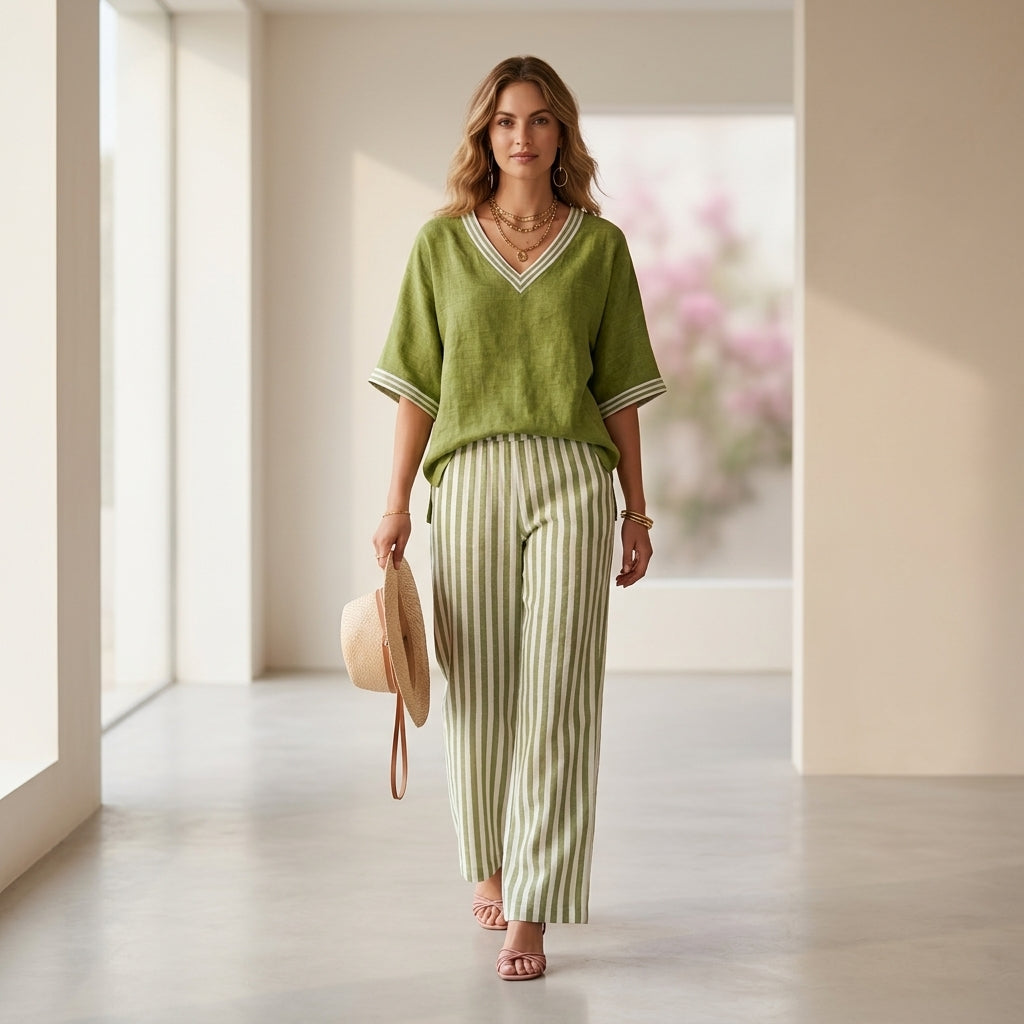 Alira Striped Linen Duo Set
