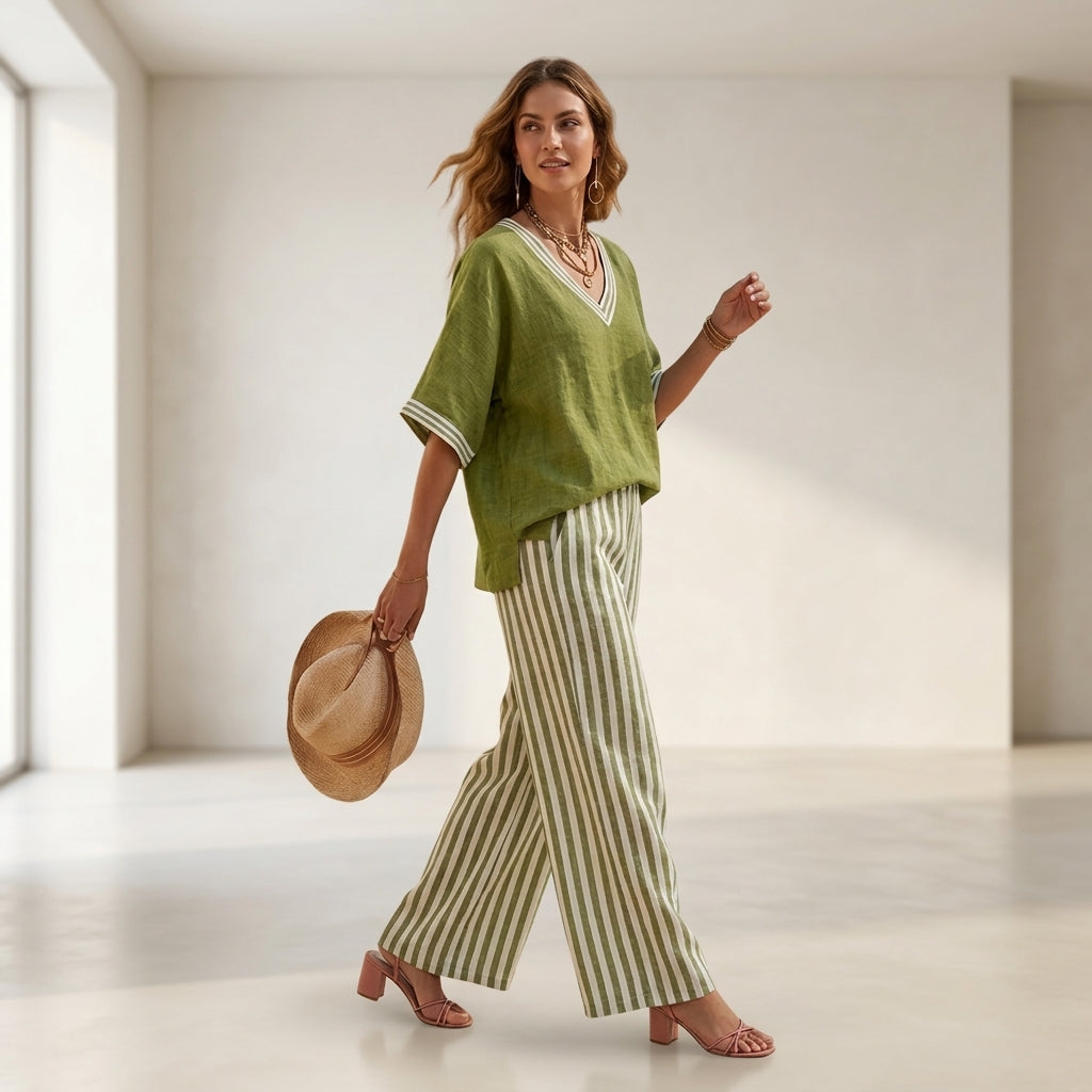 Alira Striped Linen Duo Set