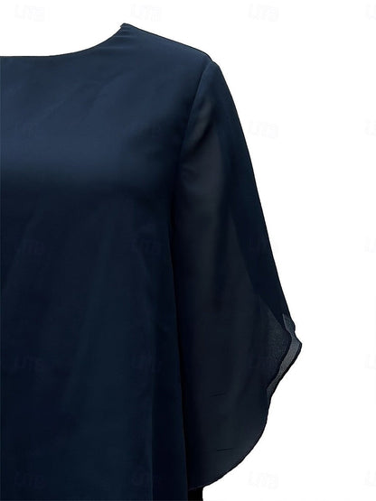 2 Pieces Set 1/2 Sleeves Ankle-Length Asymmetrical Pantsuits With Button