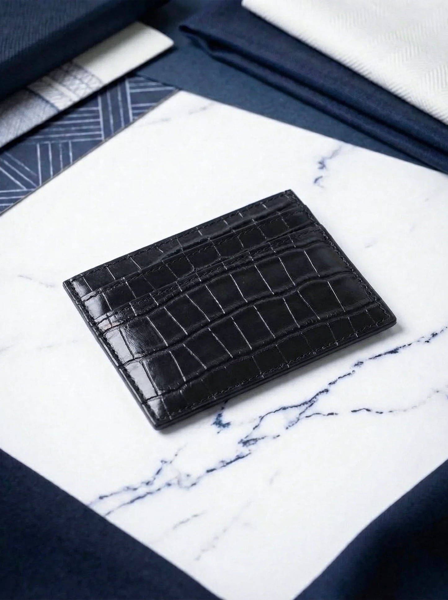 Midnight Black Croc Cardholder