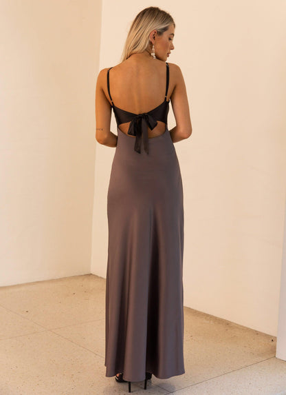 Flora Satin Maxi Dress - Steel Me Away