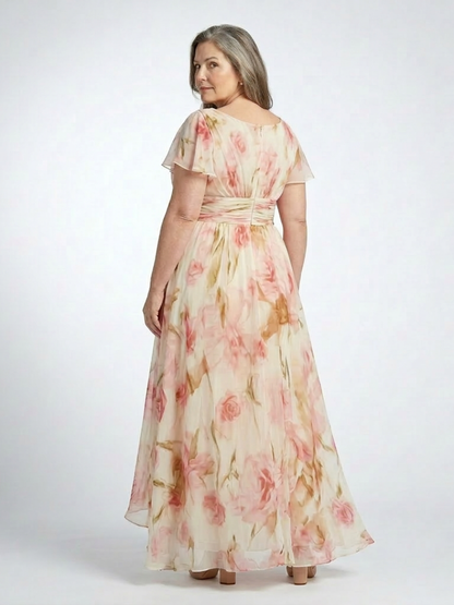 Ava V Neck Short Sleeve Floral Maxi Dress