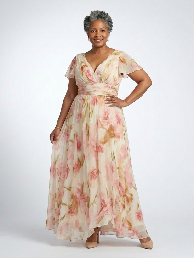 Ava V Neck Short Sleeve Floral Maxi Dress