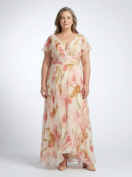 Ava V Neck Short Sleeve Floral Maxi Dress