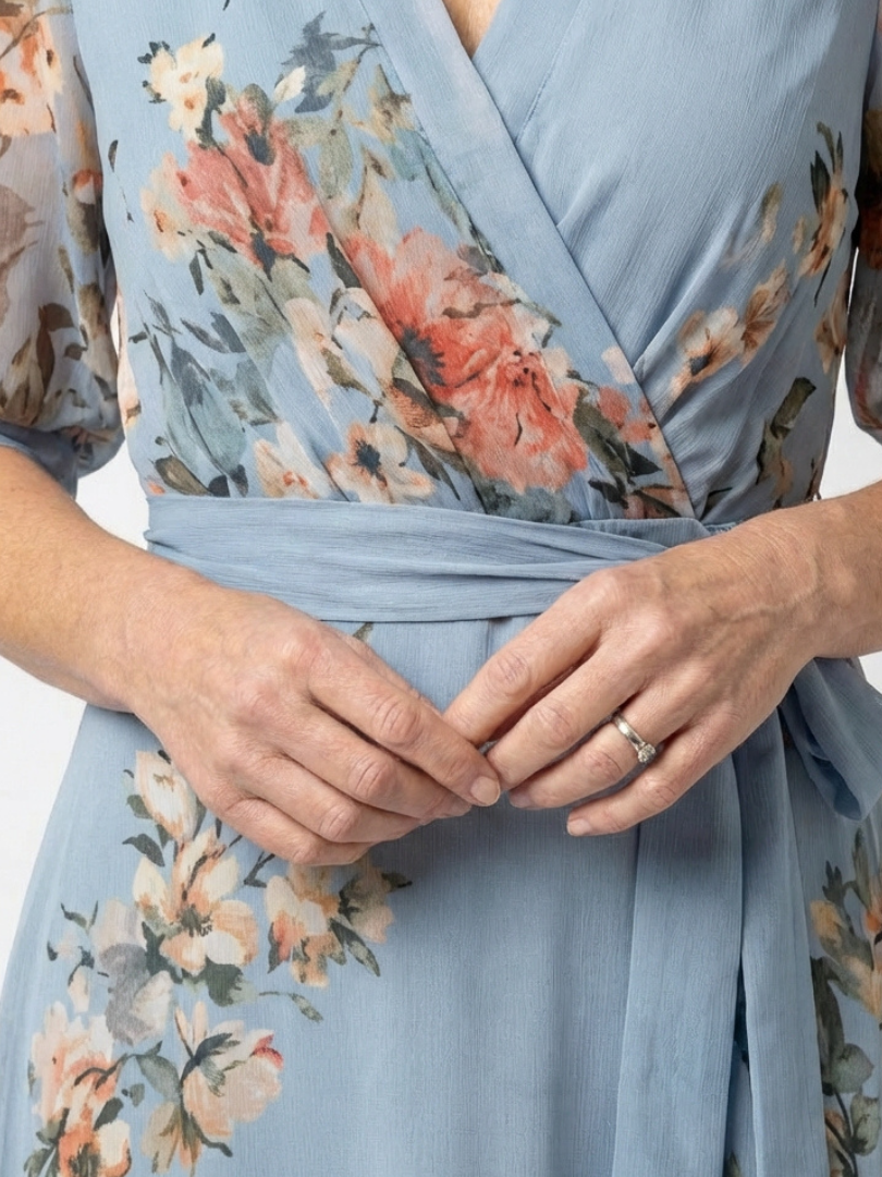 Ela Floral Wrap V Neck Maxi Dress