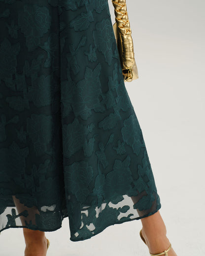 Green Jacquard A-Line Slip Maxi Dress